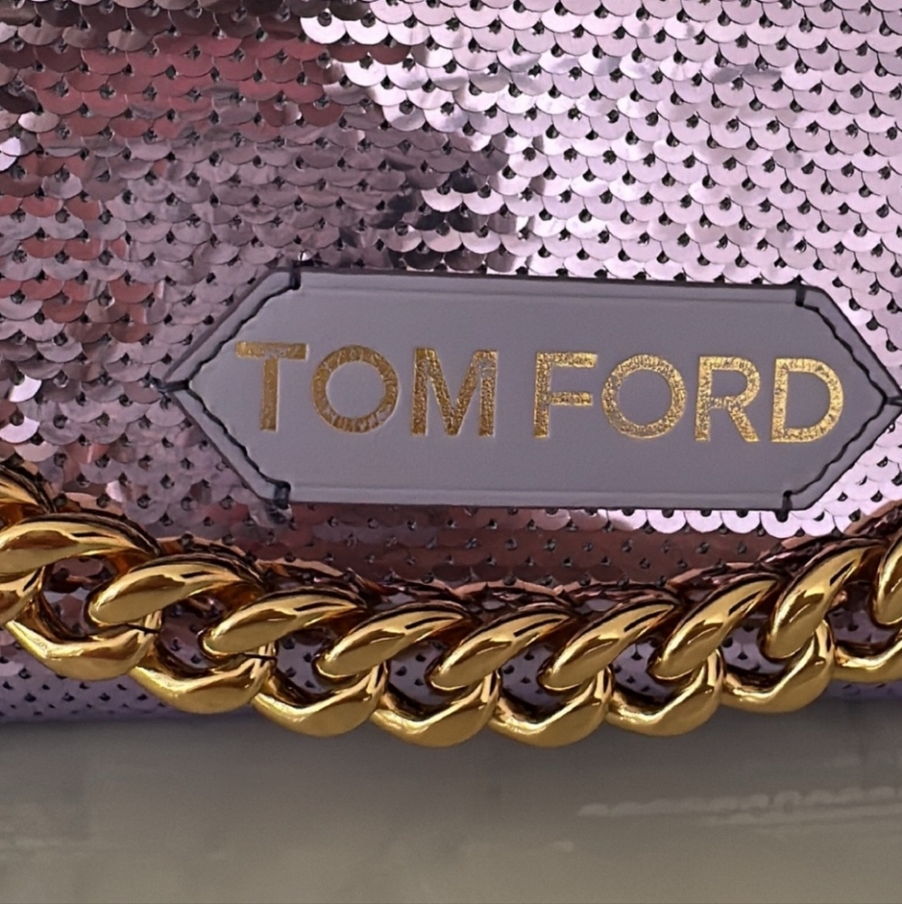 🔥RARE🔥Tom Ford Purple Sequin Clutch with Gold Chain - Picture 3 of 12